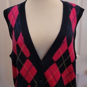Y2K Golf Vest Knit Sweater Argyle Print Blue Hot Pink Medium Golfing EP Pro